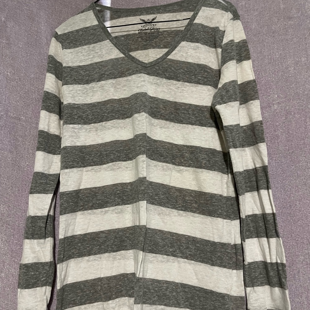 Faded Glory Gray and White Striped Top
